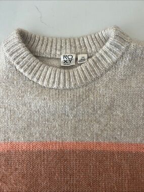 Roxy Crewneck Colorblock Sweater in Cream & Rusty Orange